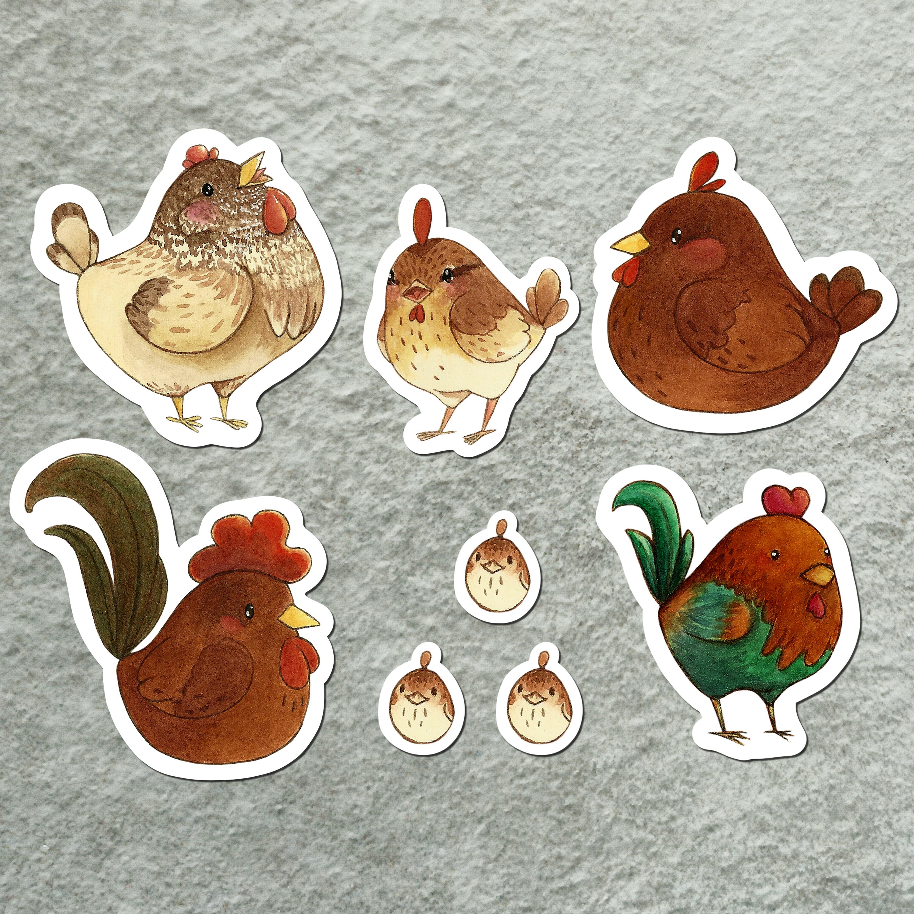 Spring Chicken Stickers, Chicken Family Stickers, Cute Chicken Stickers, CottageCore Stickers, Cute Stickerpack, Farmyard Stickers