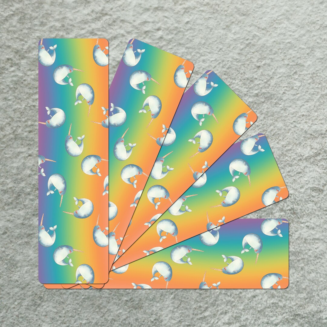 Rainbow Narwhal Bookmark Groovy Bookmark Hippy Bookmark - Etsy