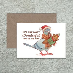 Pigeon Christmas Card Multi-pack, Most wonderful time of the year card, Funny Christmas Card, weird Christmas Card, Cute Pigeon Art
