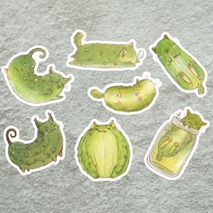 Pickle Cat Stickerpack, Pickle Jar Sticker, Weird Cat Stickers, Green Cat Sticker, Cute Cat Sticker, Fantasy Lover Sticker, Cute Sticker