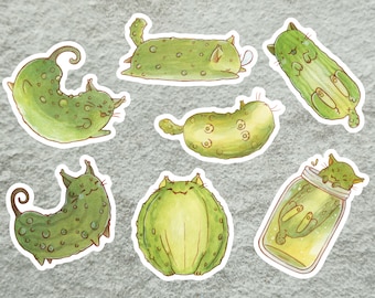 Pickle Cat Stickerpack, Pickle Jar Sticker, Weird Cat Stickers, Green Cat Sticker, Cute Cat Sticker, Fantasy Lover Sticker, Cute Sticker