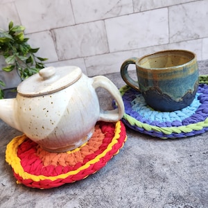 Rainbow Crochet Trivet Set: Upcycled T-Shirt Yarn Potholders
