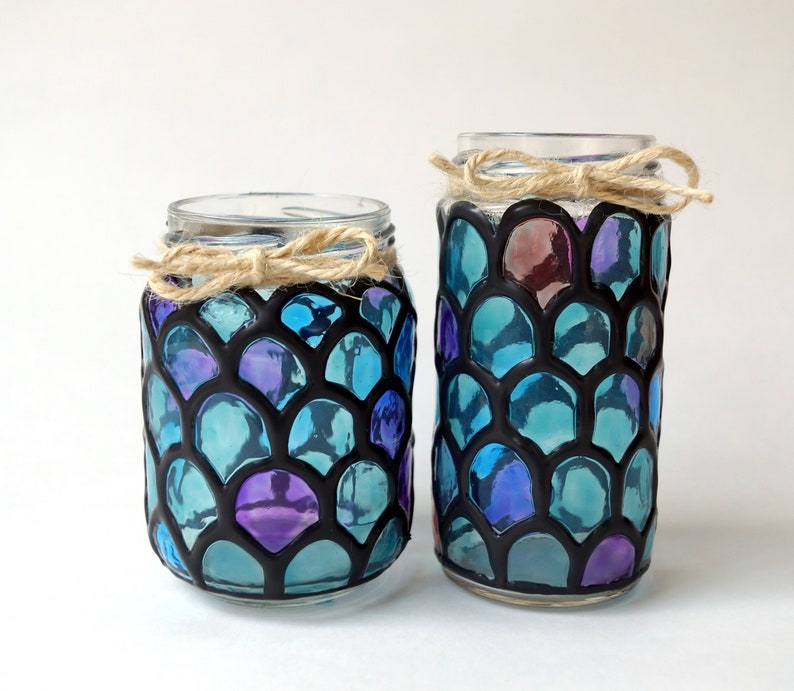 Mermaid Tail Votive Holder Faux Stained Glass Desk Organizer Etsy