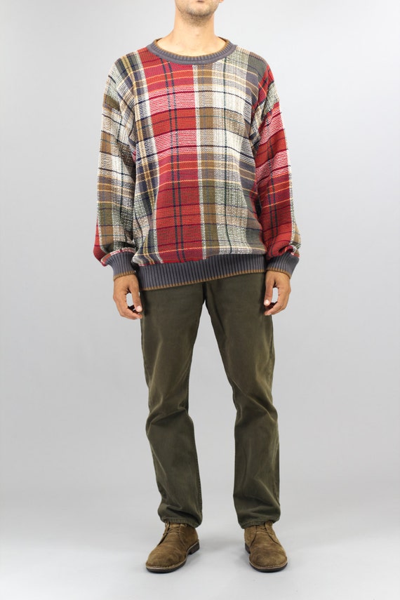 Colorful Tartan Plaid Pullover Sweater Heavy Cott… - image 2