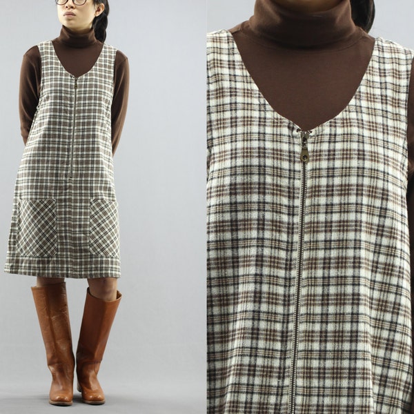 Plaid Minimal Midi Tank Shift / Mod / Dress By Kikomo Womens Size Small 90's Vintage