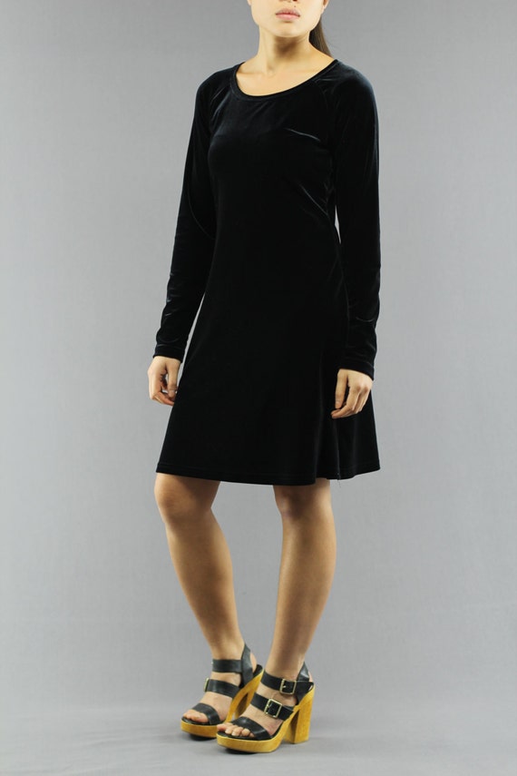 Basic Black Velour Midi Shift Dress By Moda Int'l… - image 2