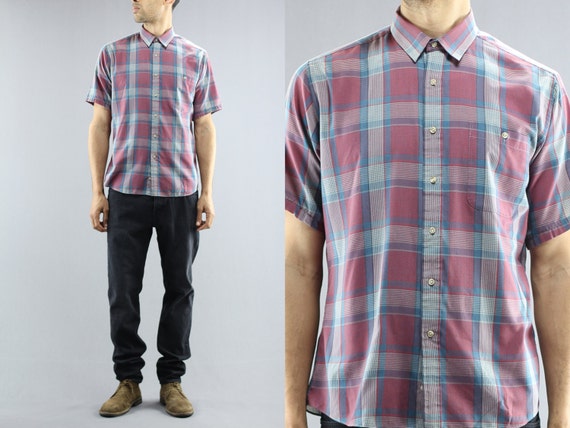 Madras Plaid Checkered Pattern Button Up Shirt By… - image 1