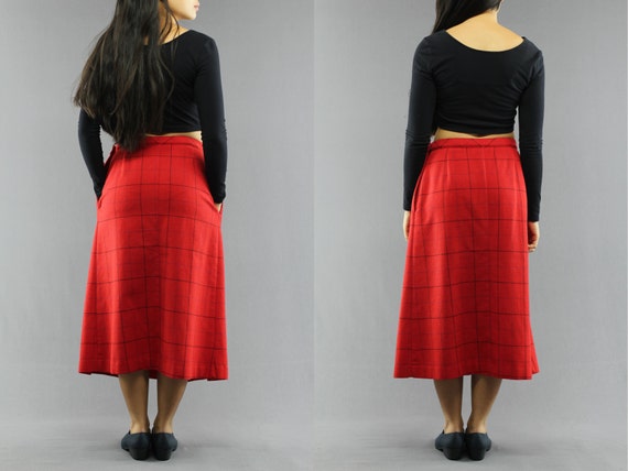 Bobbie Brooks Red Wool High Waist Window Pane Pla… - image 4