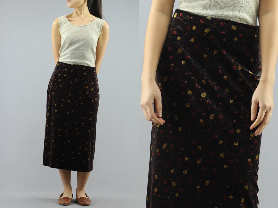 Stretchy Floral Print Velour Velvet Midi Straight Skirt by - Etsy