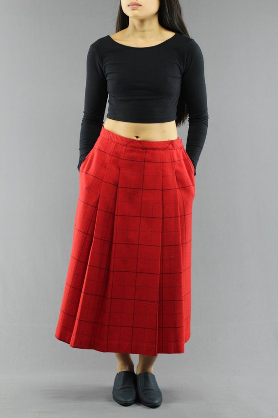 Bobbie Brooks Red Wool High Waist Window Pane Pla… - image 5