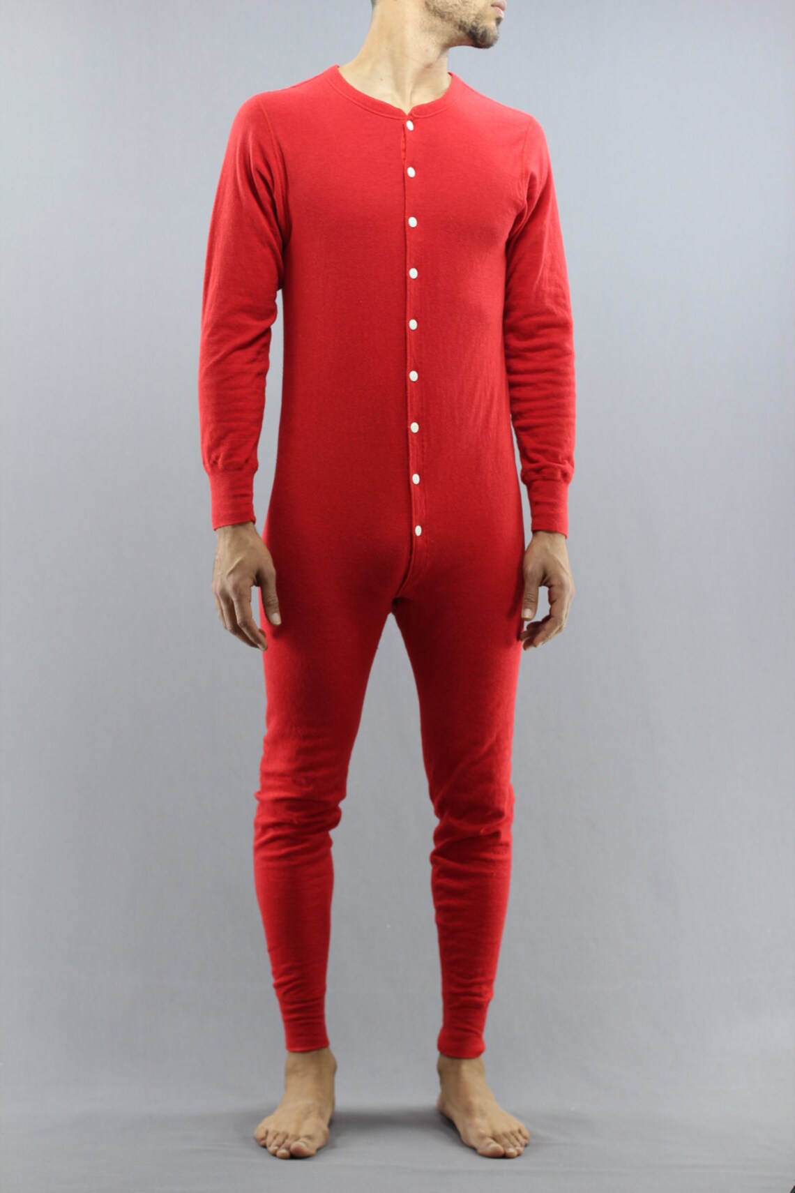 LL Bean Red One Piece Thermal Lined Button Up Long John Union Etsy