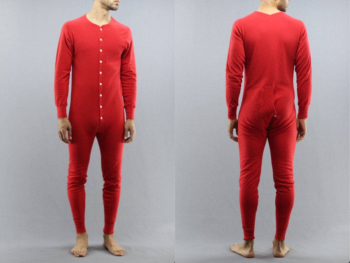 LL Bean Red One Piece Thermal Lined Button Up Long John Union Etsy