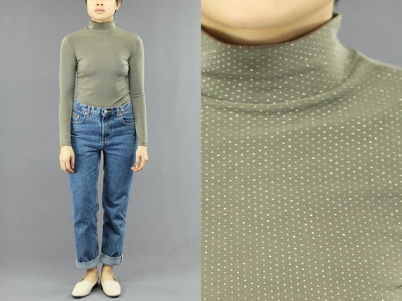 Rare Metallic Dotted Fitted Turtleneck Long Sleev… - image 2