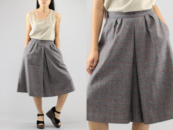 High Waisted Wool Secretary Midi Glen Plaid Woven… - image 1