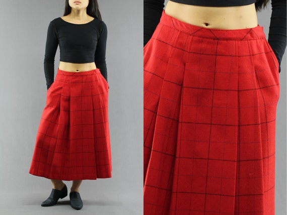 Bobbie Brooks Red Wool High Waist Window Pane Pla… - image 1