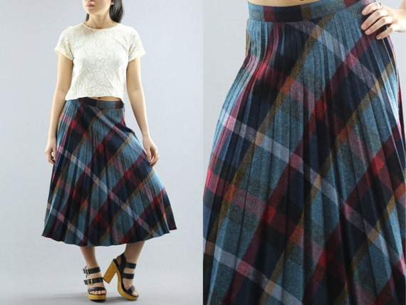High Waist Tartan Pleated Plaid Wool Midi Skirt By Int. Ladies | Etsy