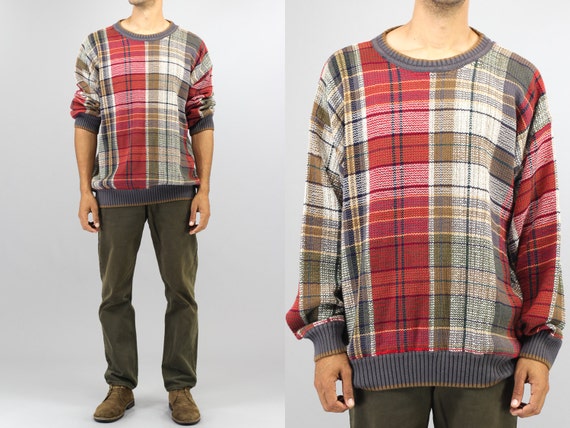 Colorful Tartan Plaid Pullover Sweater Heavy Cott… - image 1