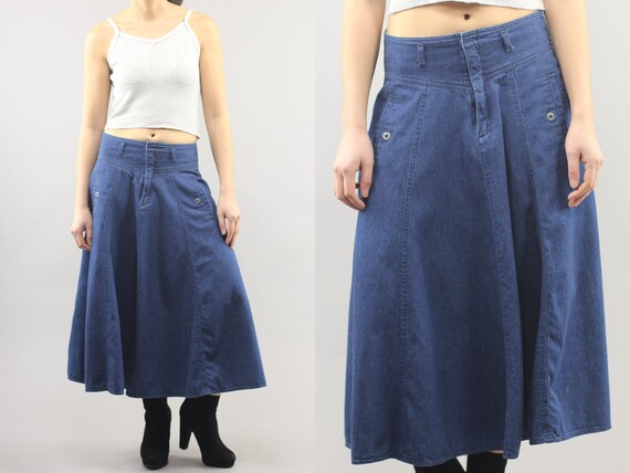 Liz Sport Denim Panel Circle Maxi Skirt Size 5 Wo… - image 1