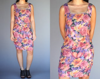 Paris Blues Sleevless Floral Print Slip Midi Dress Made In USA Size 9 Women's 90s Vintage