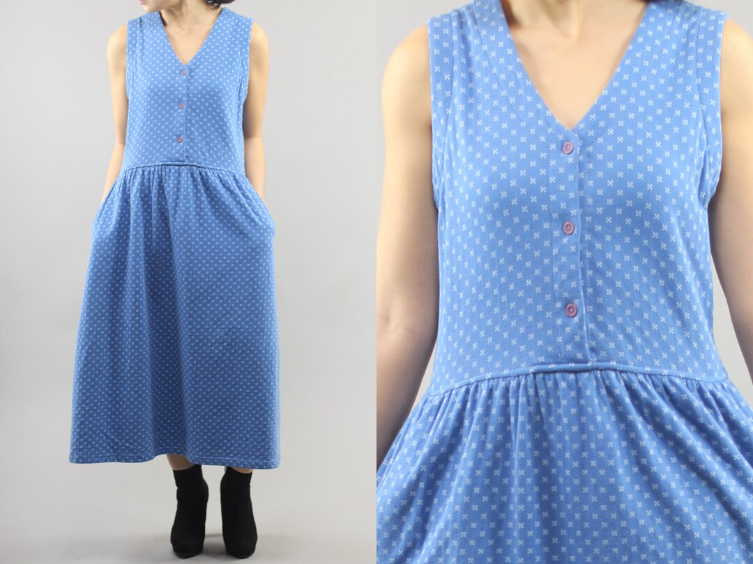 LL Bean Pinafore Sleeveless Interlock Knit Pocket Maxi Dress Made in USA Women s Size Medium 80 s Vintage Etsy