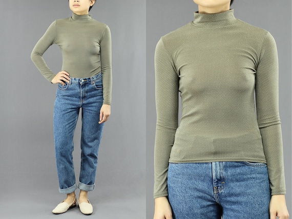 Rare Metallic Dotted Fitted Turtleneck Long Sleev… - image 1