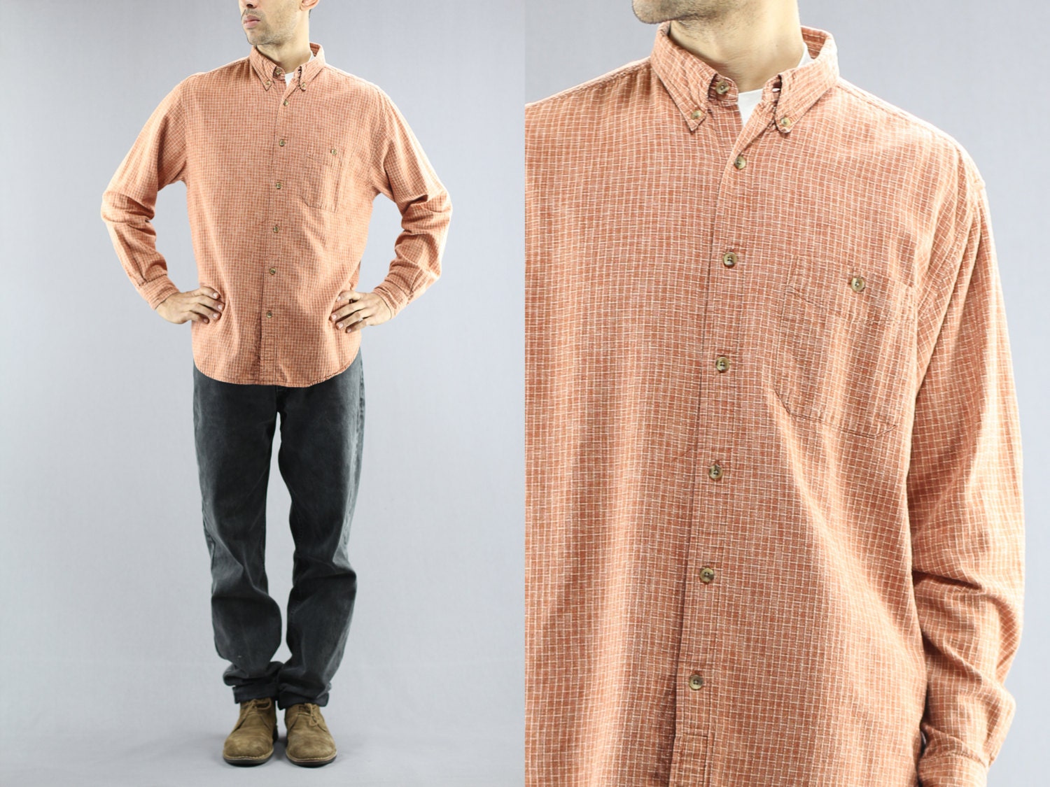 Gridded Pattern Button up Basic Cotton Woven Shirt by the Territory ...