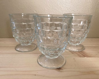 Set of 3 Vintage Clear Whitehall Cubist 8 oz Pedestal Glasses