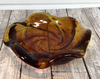 Vintage Fenton Heavy Amber Glass Dish Trinket, Candy, Ashtray