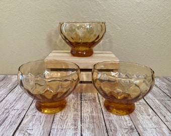 Set of 3 Vintage Amber Glass Dessert Dishes