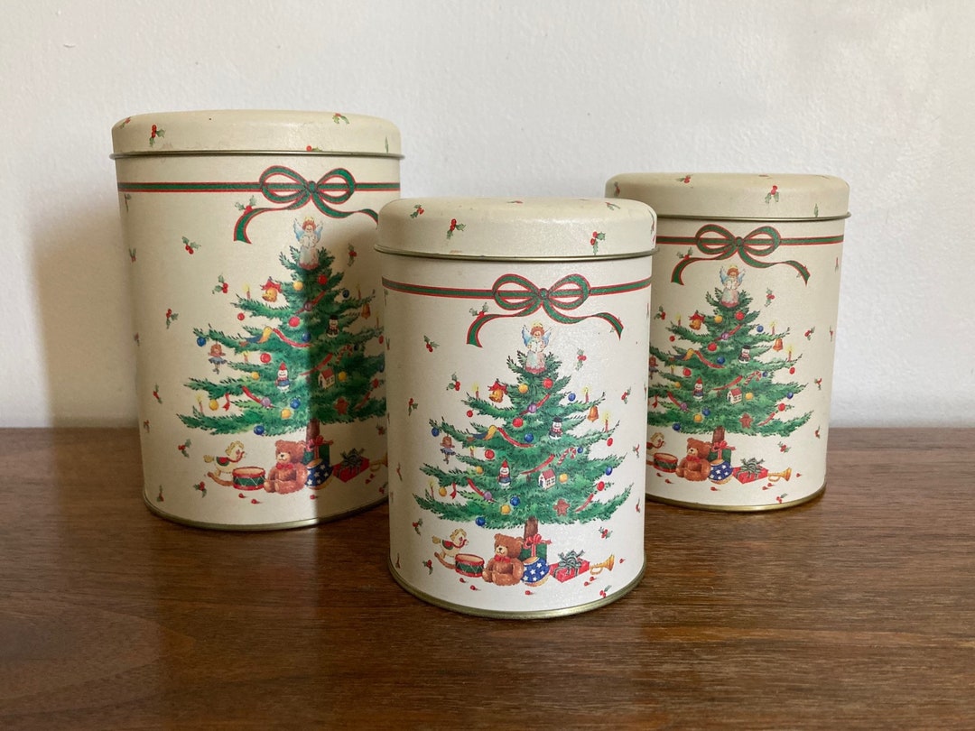 Set of 3 Vintage Christmas Tree Nesting Tins Etsy