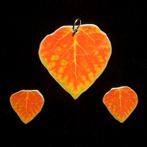 Green, Red, & Yellow Aspen Leaf Earrings and Pendant Set 1
