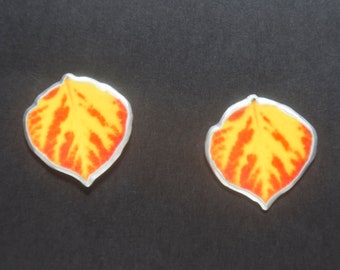 Brincos Aspen Leaf Post Vermelho e Amarelo 3