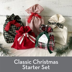 Eco-friendly Christmas gift wrap - Starter Set. Reusable Christmas gift  bag Fabric Christmas gift bag Christmas gift wrap Birthday gift set