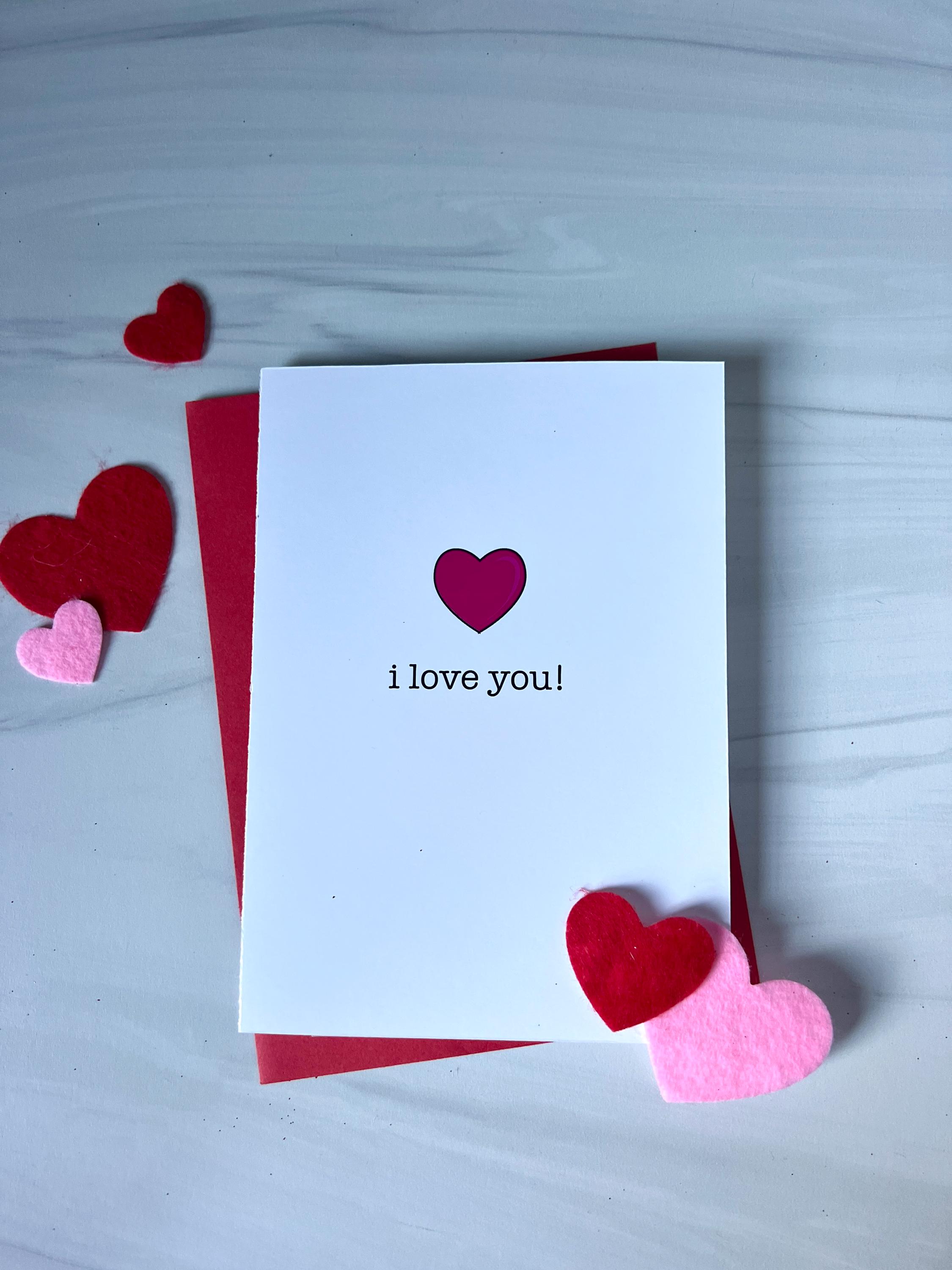 I Love You Card: Pink Heart Valentine's Day, Anniversary (5x7) - Etsy
