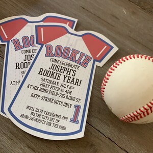 Rookie Year Baseball Invitation. Baseball Jersey Birthday Invitation. 1st Birthday Invitation. First Birthday Party Jersey Invite. Printable