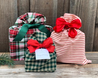 Reusable Fabric Christmas Gift Bag: Eco-Friendly Plaid Holiday Wrap