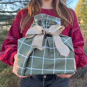 Bolsa de regalo de tela reutilizable para Navidad Papel de regalo de tela verde salvia Bolsa de regalo ecológica Papel de regalo de cumpleaños Bolsa de regalo de Navidad Bolsas de regalo para bebés