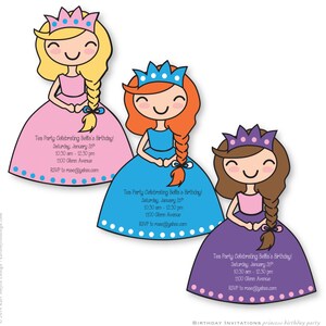Princess Tea  Party Cut Out Birthday Party Invitations. Personalized & Printable.