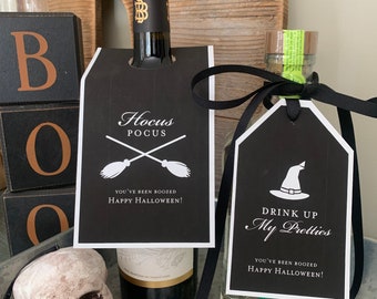 Drink up my Pretties & Hocus Pocus! Halloween Cocktail/Wine Bottle Gift Tags. Boozed Bottle tags You've been Boozed tag PRINTABLE DOWNLOAD