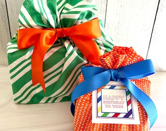 Reusable Fabric Birthday Gift Bags, Eco-Friendly Gift Wrap | Birthday Set