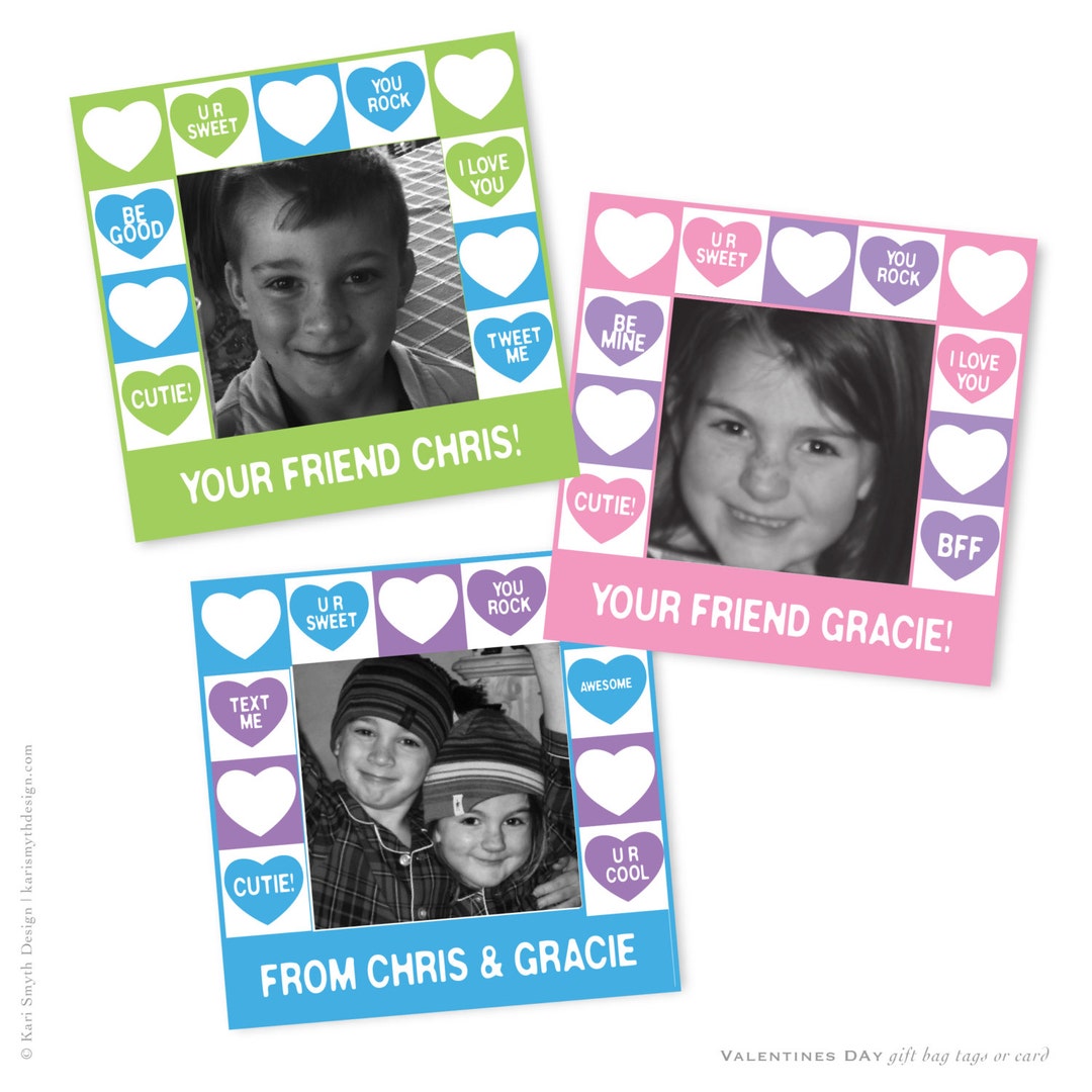 Valentines Day Sweetheart Gift Tags or Class Cards. Photo Personalized ...
