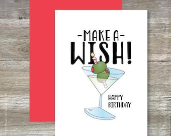 Martini Birthday Card: Funny Illustrated 5x7 Greeting Card