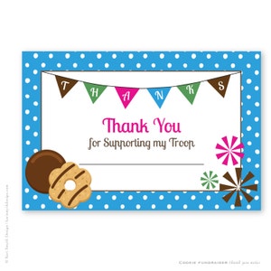 Cookie Fundraiser Blue Banner Danke Grußkarten: Printable Download. Perfekt für deine Schul- oder Pfadfinderkeks-Spendenaktion!