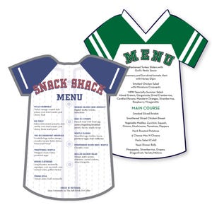 Baseball or Football Jersey Baby Shower or Birthday Party Menu. Customizable Personalized & Printable
