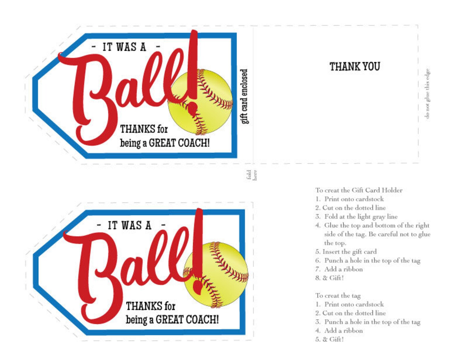 You're A Hit Softball Gift Tag It Was a Ball Softball Etsy