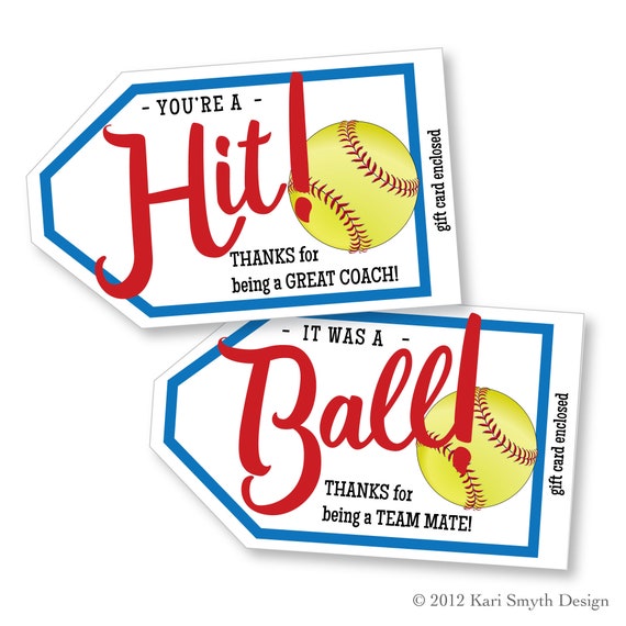 You'Re A Hit Softball Gift Tag It Was A Ball Softball Gift Thanks.
