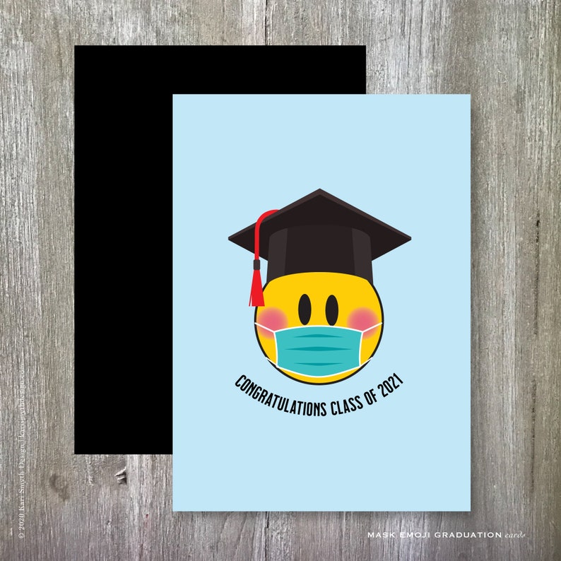 congratulations class of 2021 mask emoji graduation card etsy