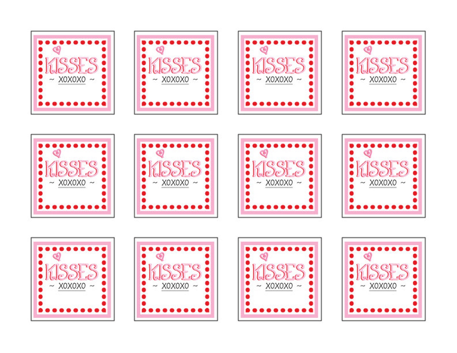 Valentines Day Kisses Gift Tags or Class Cards. Printable - Etsy