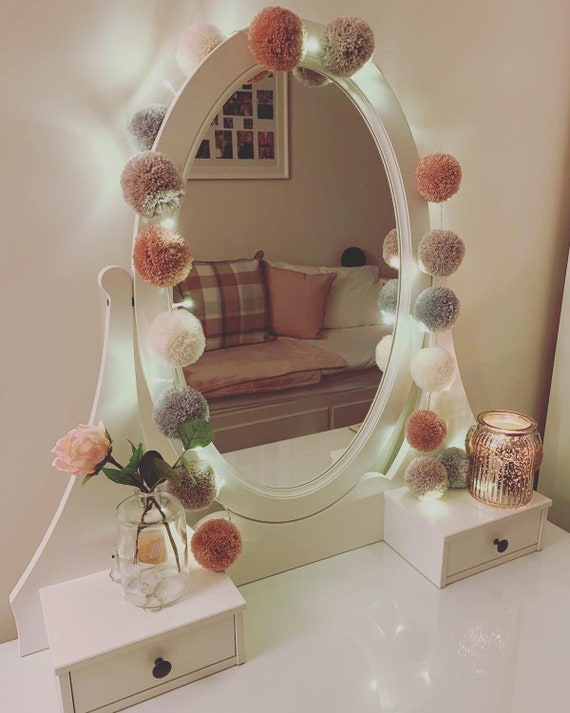 Luxury Pom Pom Garland Blush Pink Fairy Lights Nursery Lights Night Lights Baby Shower Gift Wedding Lights Teepee Lights