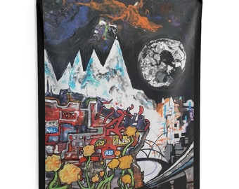 Radiohead Album Cover Collage Tapestry - Every Radiohead Album Together on Original Painting! Great Gift for Musicians!